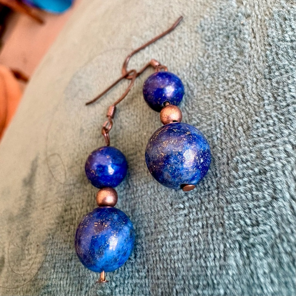 3 FOR $25: Lapis lazuli & copper earrings